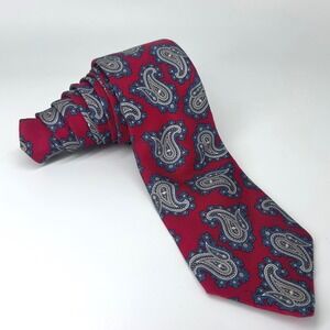 Christian Dior Silk Paisley Necktie Red Blue Men's Luxury Fashion Vintage 3.25"